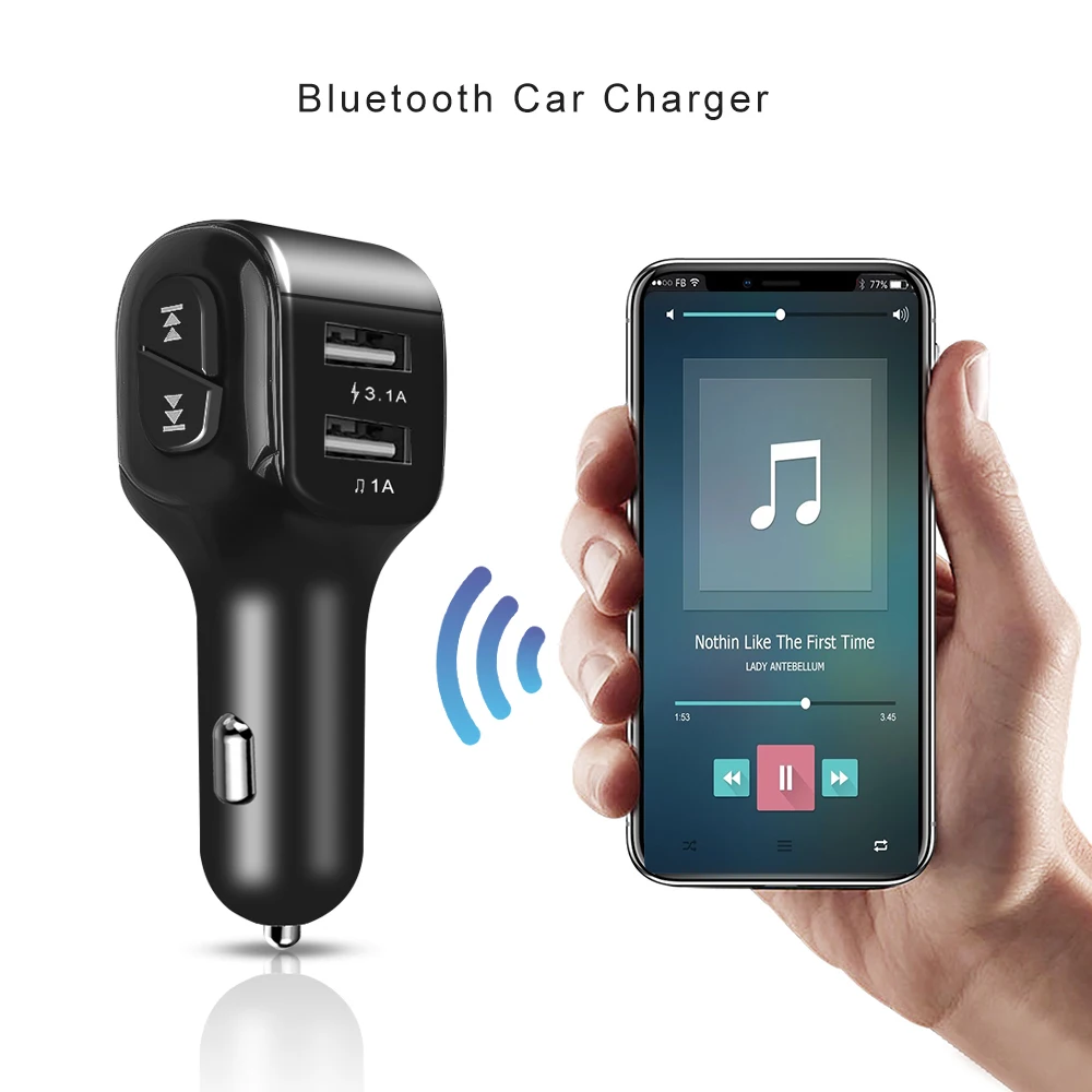 Автомобильное зарядное устройство KEBIDU Dual USB для iPhone Xiaomi автомобильное адаптер BT5.0