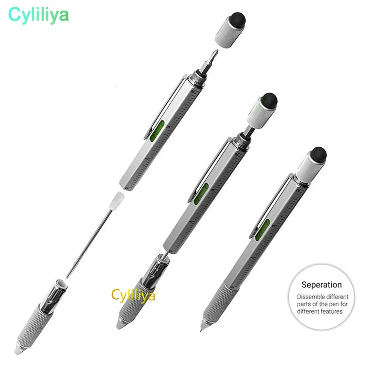 Многофункциональный прочный алюминиевый DIY инструмент с отверткой шариковая ручка емкостный стилус пузырьковая линейка-уровень Phillips Flathead