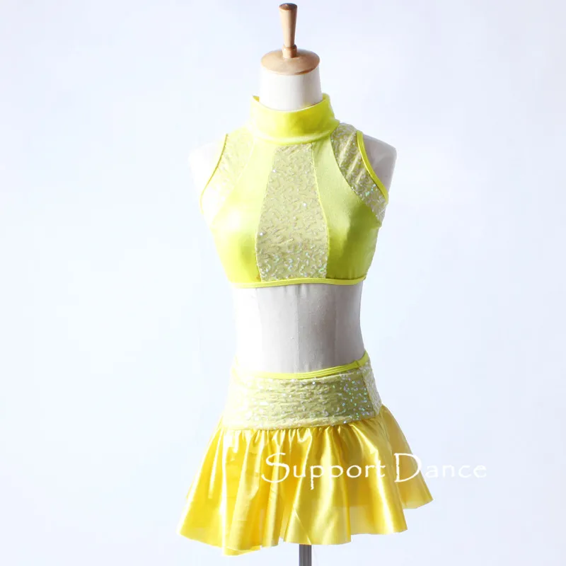 

2-Piece Sequin Latin Dress Children Adult Yellow Dance Costume C345