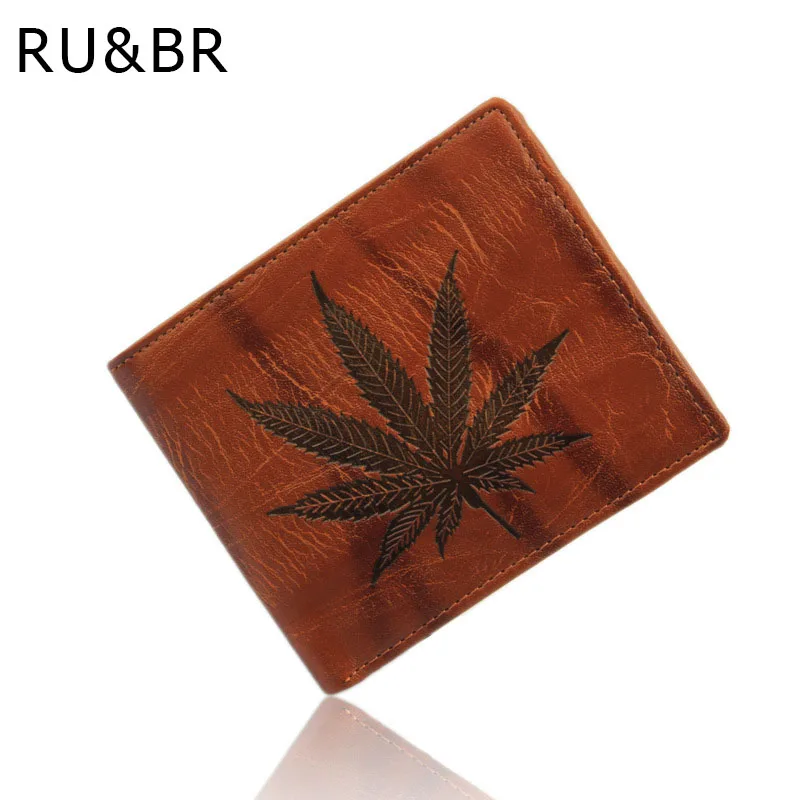 RU&BR Creative Maple Leaf Men Wallets Fashion Small Leather Wallet Hot Sale Dollar Purse Designer Short Card Holder For Men