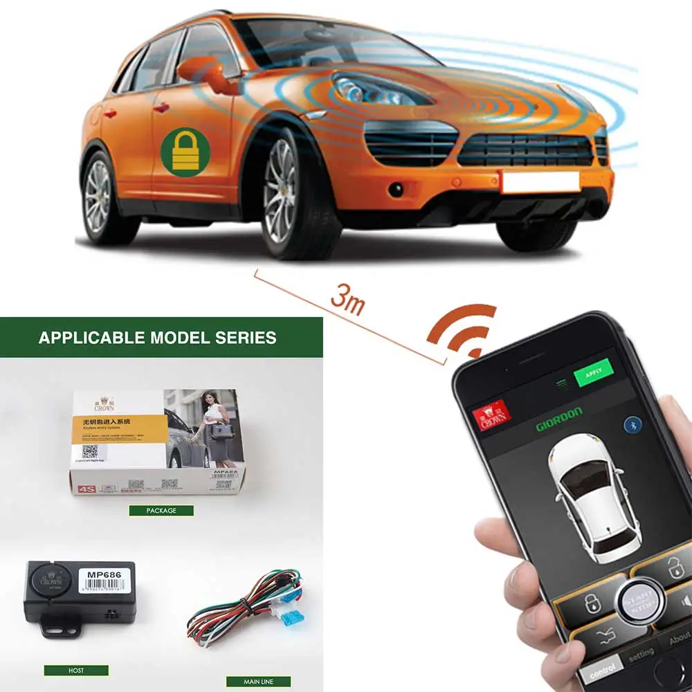 Автозапуск без ключа открытый багажник автоматически приложение для Android/ISO универсальный дистанционный центральный замок автомобильная система безопасности MP686