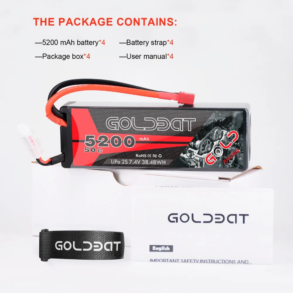 4 единицы GOLDBAT Lipo батарея для RC 5200mAh 7,4 V 50C 2S LiPo батарея с Deans Разъем для RC автомобиль грузовик Truggy Багги Танк Helicopt