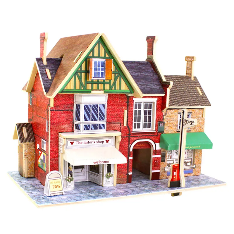 Robotime 13 видов DIY деревянный миниатюрный дом в мировом стиле сборные Модели Строительные наборы игрушка подарок для детей подростков взрослых F124 - Цвет: Tailor Shop