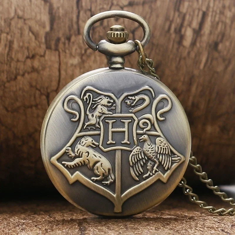 Retro Bronze Hogwarts Theme Quartz Pocket Fob font b Watches b font with Necklace Chain for