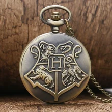 Retro Bronze Hogwarts Theme Quartz Pocket Fob font b Watches b font with Necklace Chain for