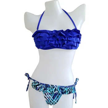 

Sexy Ruffle Bikini Women Solid Swimwear Off Shoulder Swimsuit Crop Top Bikinis Bandeau Biquini Pads Bathing Suit Maillot De Bain