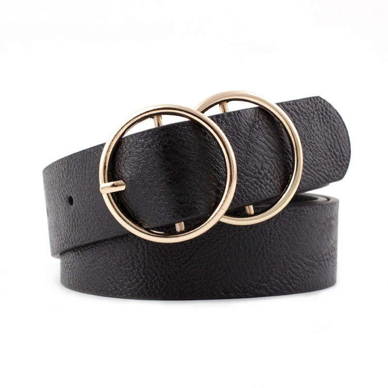 Women Gold Stretchable Metal Belt Round Pin Buckle Ladies Adjustable Waistband