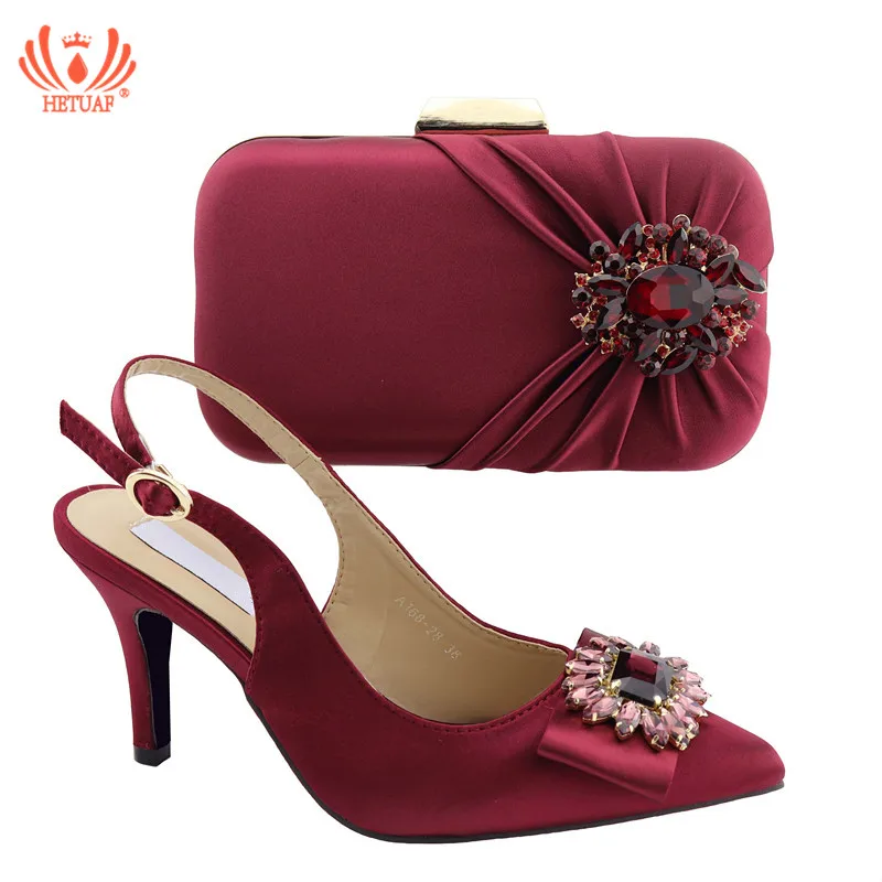 

2019 Newest African Women Wine Red Color Shoes And Bag Set Italian Design Shoe And Bag Set For Party Wedding Office Lady Shoe