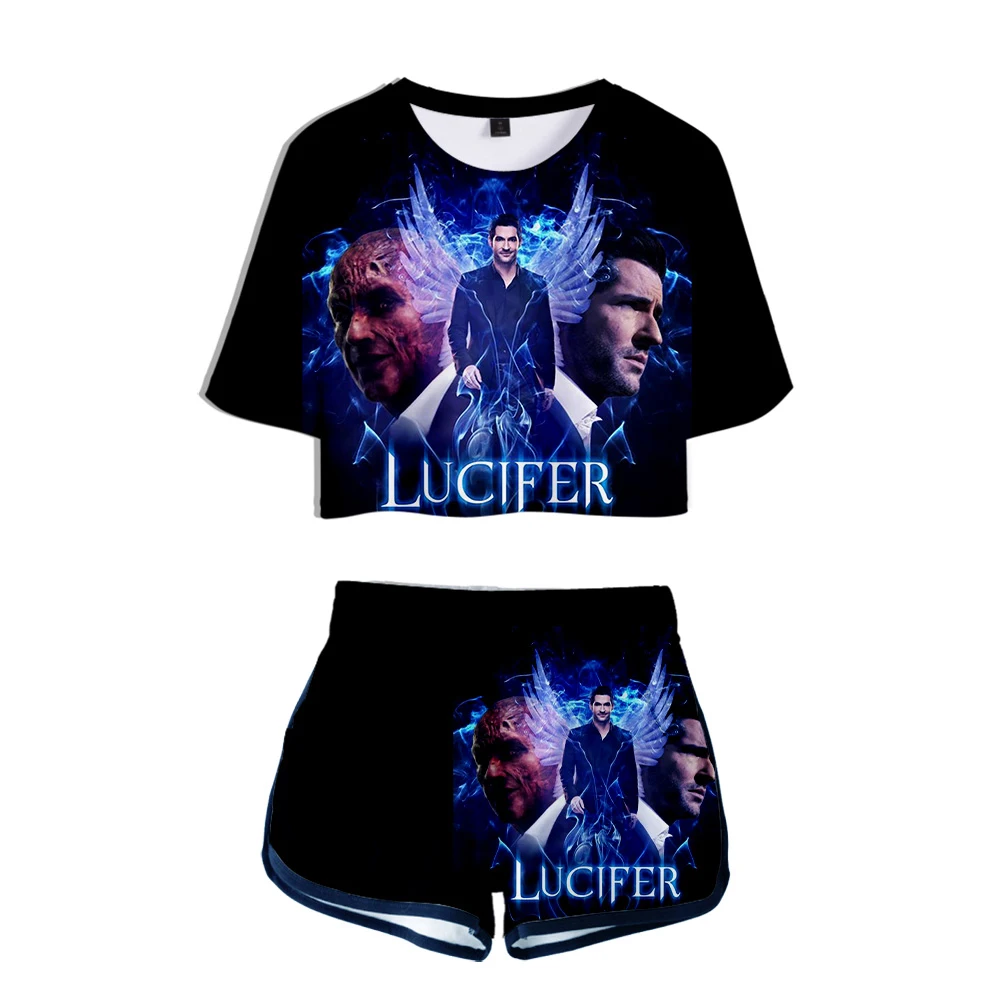 

Lucifer 3D Two-piece Sets Cool 2019 New Fashion Women Summer Umbilical Shirt Women's Fashion Casual Cool Summer Fashion Set
