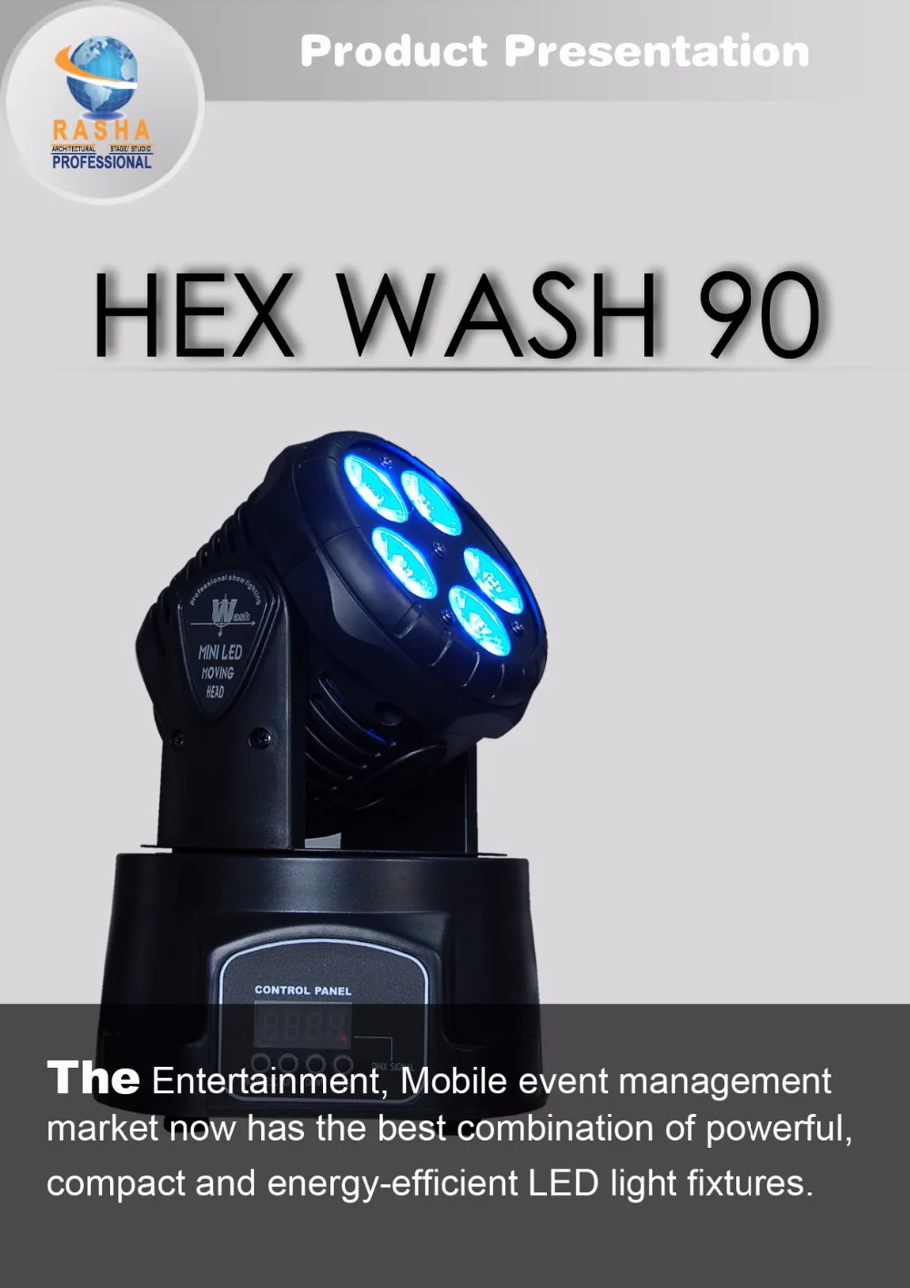 

Rasha Wash90 5*18W 6in1 RGBAW UV Mini LED Moving Head Wash Light,Stage Moving Head for Disco Party