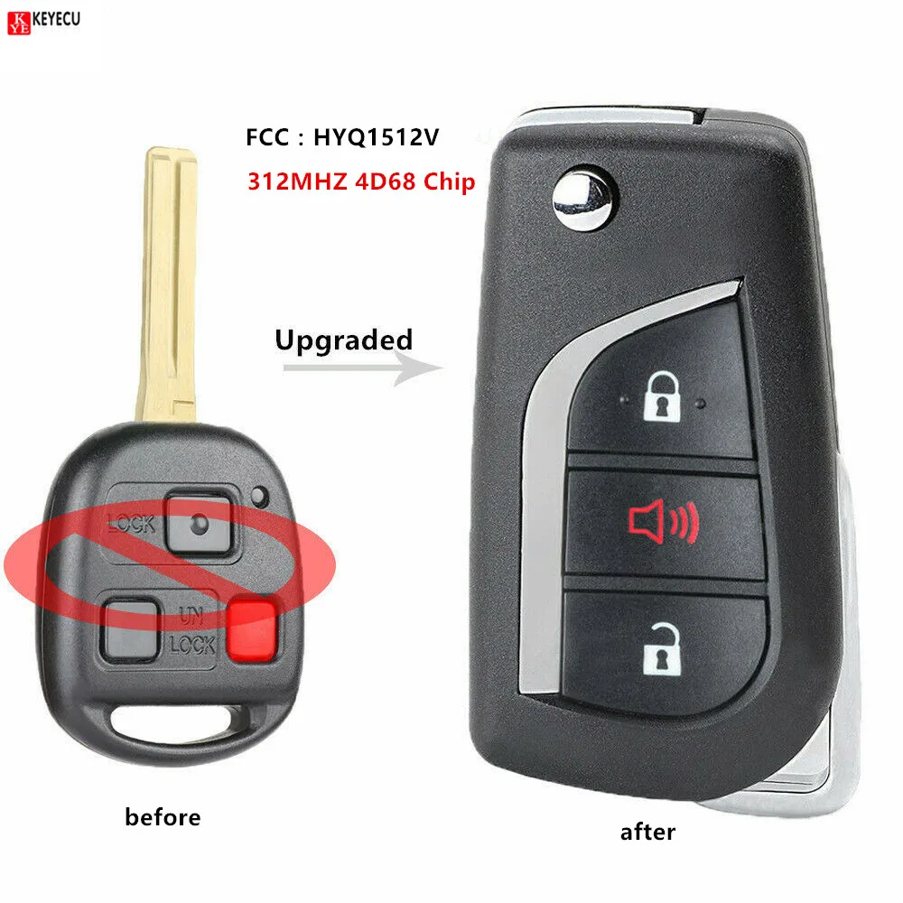 

Keyecu New Upgraded Remote Car Key fob 312MHZ 4D68 Chip for Lexus LX470 2003 - 2008 GX470 2003-2009 RX300 HYQ1512V