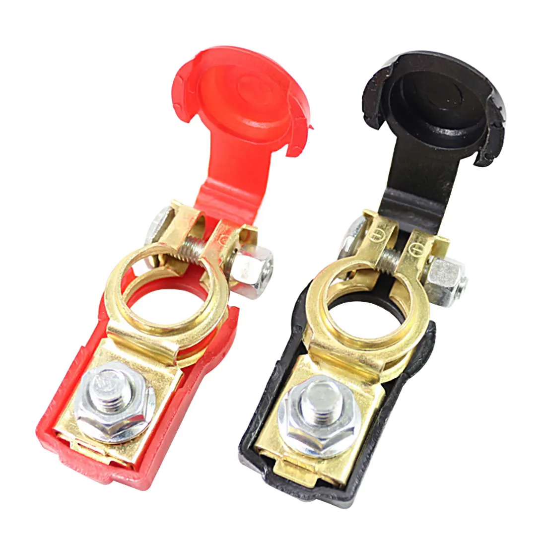 Pair Positive Nagative Car Battery Terminal Clamp Clips Connector w Rubber Cover