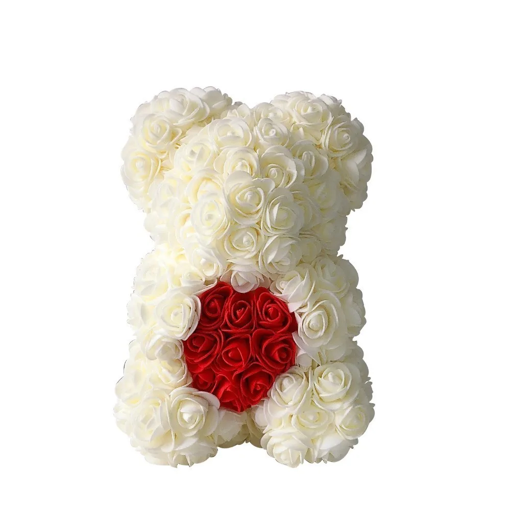 38 см/23 см пенопластовый медведь розы медведь Роза искусственный год подарки для женщин подарок на день Святого Валентина - Цвет: white 25cm