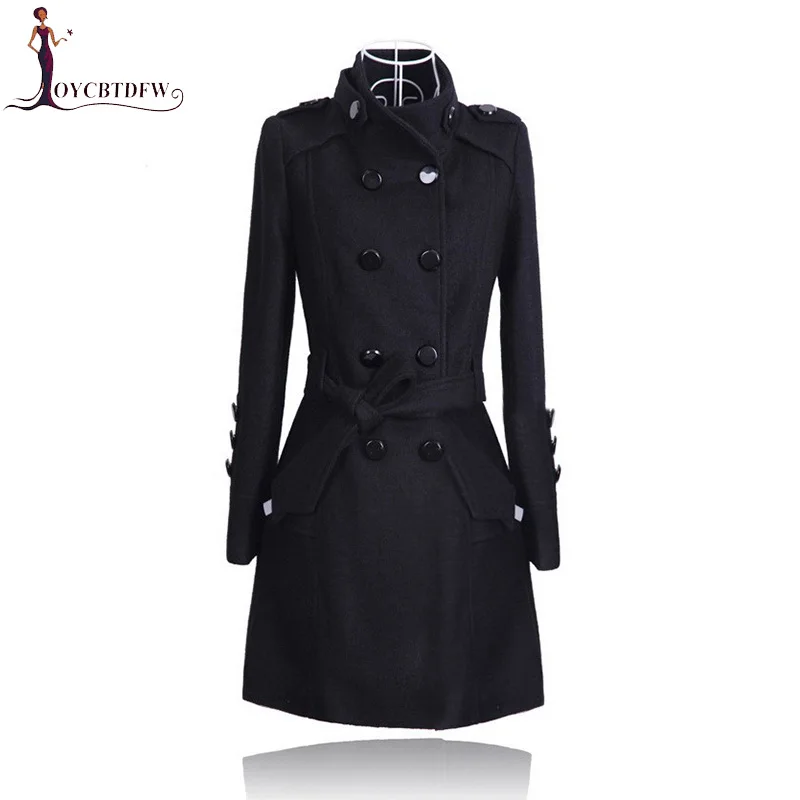 

Winter Women Outerwear 2018 New Solid Color Large Size Medium Long Section Double Breasted Stand Collar Women Woolen Coat Ll227