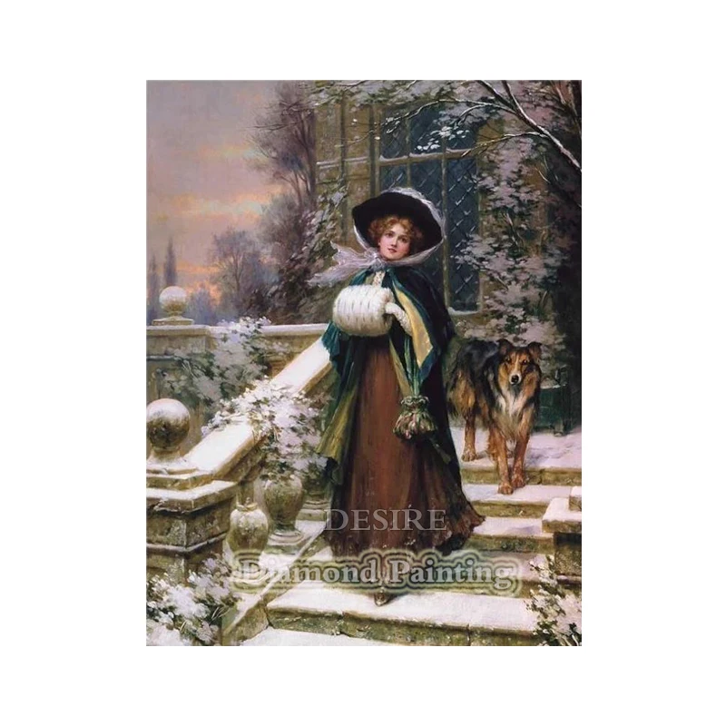 

Desire Diamond Painting Cross Stitch Woman Dog House 5D DIY Diamond Embroidery Needlework Square Full Drill Home Decor PT3136