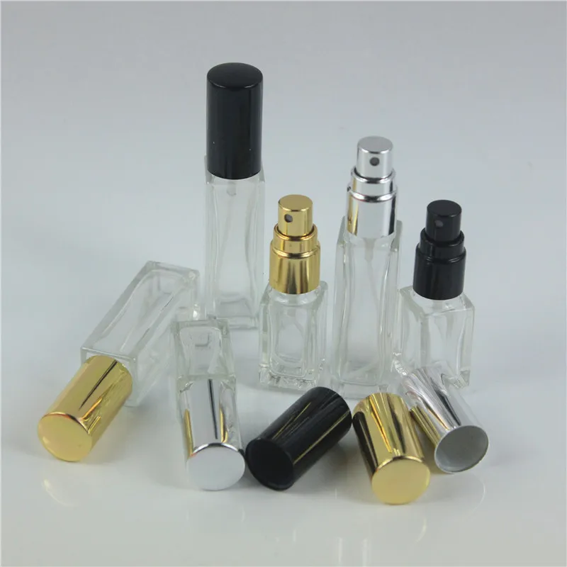 

50PCS 5ml 10ml Clear Thick Glass Mist Spray Perfume Bottle With Black Gold Silver Lid Refillable Portable Mini Perfume Bottle