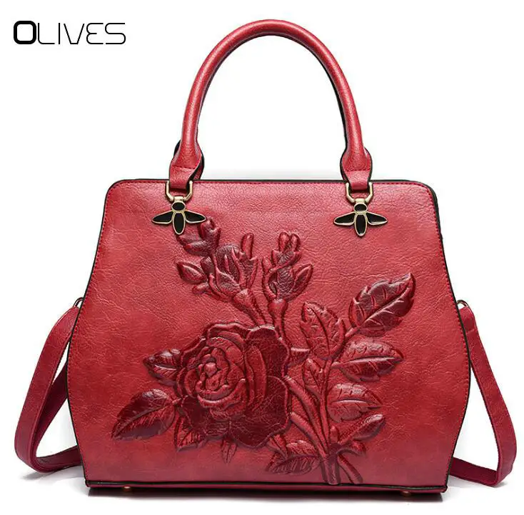 

New Autumn and Winter Fashion Women Designer PU Leather Messenger Bags National Floral Handbag for Female Ladies Shoulder bags