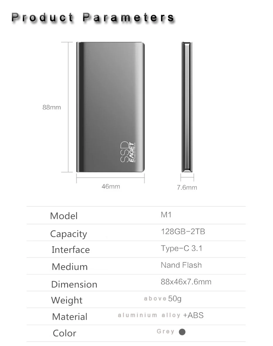 Eaget внешний твердотельный накопитель 512 ГБ 1," Портативный SSD type-C USB 3,1 внешний ssd 1 ТБ мобильный твердотельный накопитель Высокая скорость