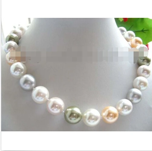 

Free shipping >>>>>18" Natural 14mm Round Multicolor Shell Pearl Necklace!