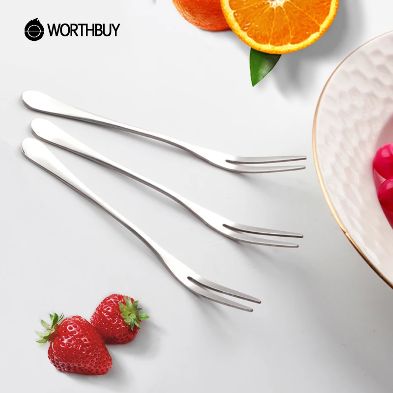 WORTHBUY 5 Pcs/Set 304 Stainless Steel Fruit Fork Chinese Dessert Salad