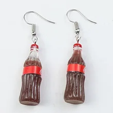 

Women Handmade Resin Wine Beer Coke Milk Water Bottle Dangle Earrings 2018 New Fashion Party Hook Earing Jewelry