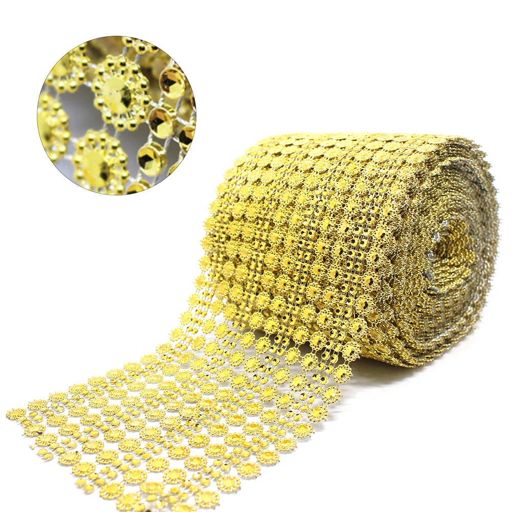 10 Yards Sun Flower Mesh Rhinestone Festival Party Plastic Imitated Diamond Rhinestone Ribbon Wrap Roll Line Rhinestone