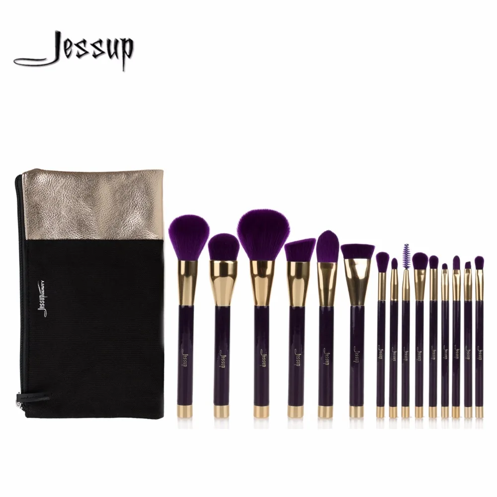 

Jessup brushes 15pcs Beauty Makeup Brushes Set Brush Tool Purple and Darkviolet Cosmetics Bags T114&CB002