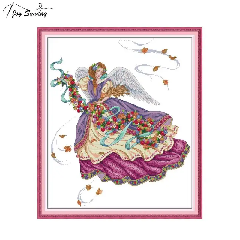

Joy Sunday Purple Angel Stamped Cross Stitch Embroidery Kit DMC Cross Stitching Threads Aida Printed Canvas DIY Hand Needlework