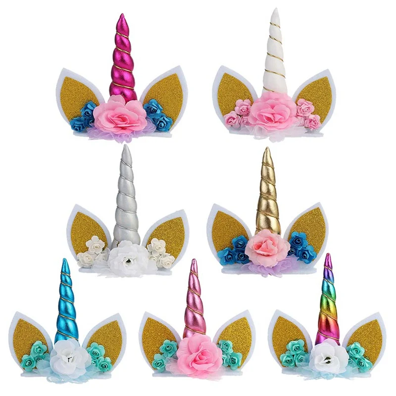 cartoon unicorn horn cake toppers cute horn ears cake