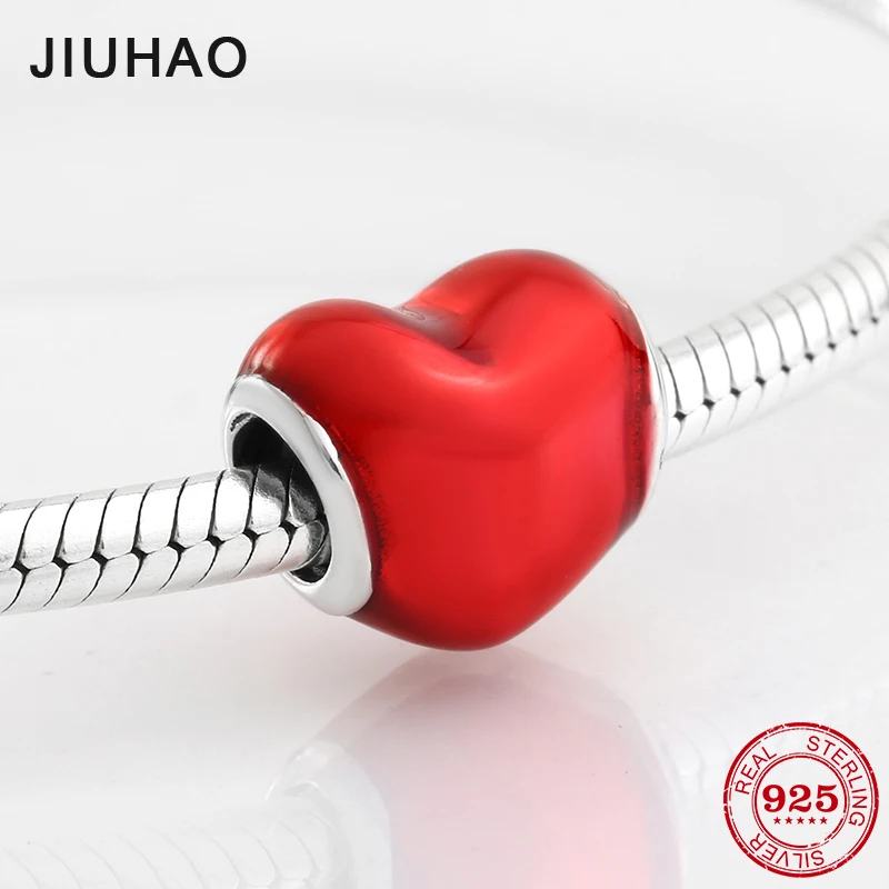 

2018 Fashion 925 Sterling Silver red heart beads for Jewelry making Fit Original Pandora Charm Bracelet