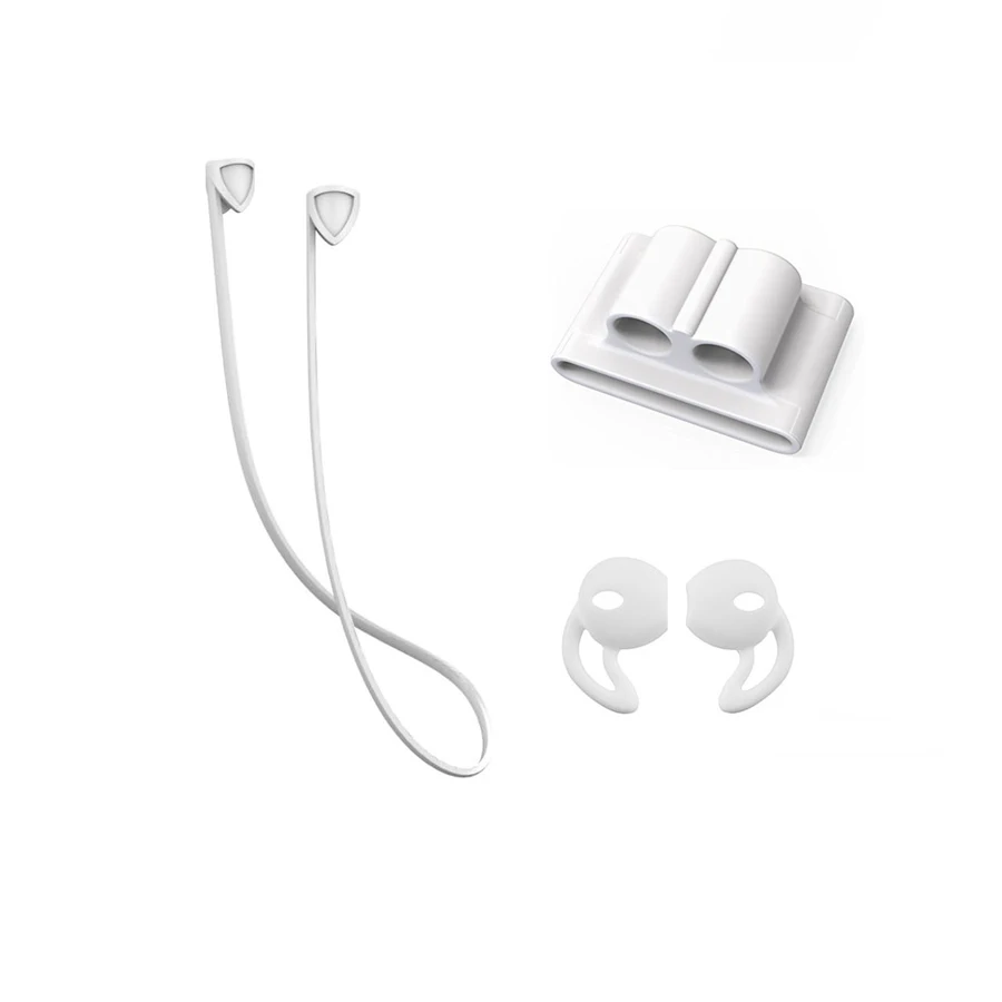 3 в 1 анти-потеря силиконовый держатель для Apple AirPods ремешок для наушников крюк для Apple AirPods Earpods аксессуары для наушников - Цвет: Белый