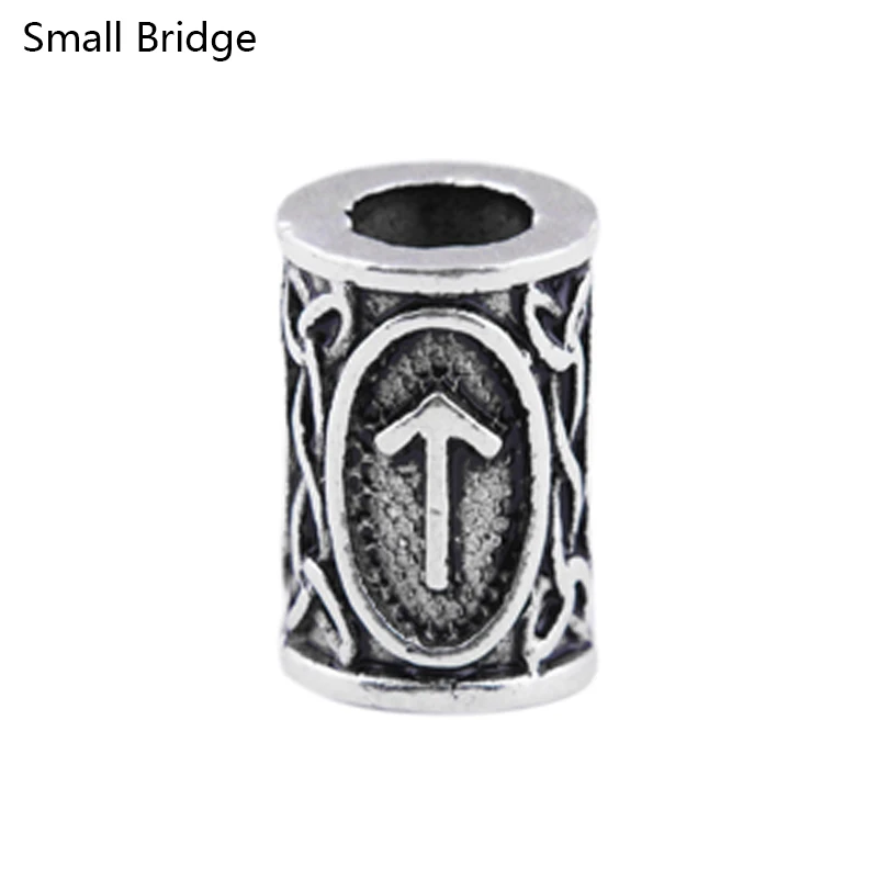 Vintage Rune Viking Beard Beads Small Hair DIY Bracelet Accessories Charm Ancient Silver Color Ring Tube Metal Beads Supply C24