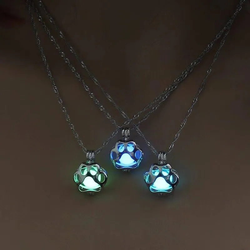 3 цвета светится в темноте ожерелье для женщин Серебряные цепные Чокеры кошачья и собачья лапка подвески и ожерелье s панк мужское ожерелье ювелирные изделия