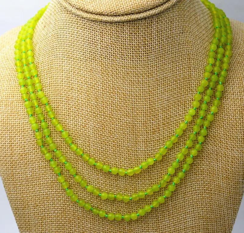 

New Fashion 3 rows of 4 mm green peridot beads Necklace 17-19 " AAA WW