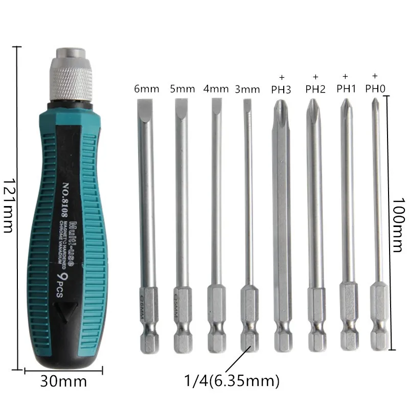 9 in 1 Screwdriver Set Repair hand Tool With Magnetic Multi-Bit Head Metric Screwdrivers Kit For Cross Head For Flat Head  DS119 (2)