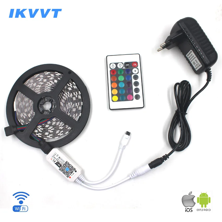 

IKVVT 5050RGB LED Light Strip Waterproof rgb led Ribbon Emitting Diode Tape 24k Remote WIFI Wireless Controller Power Supply 12V