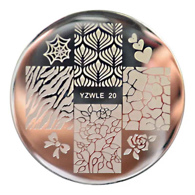 WUF 1 шт. круглый розовый цветочный дизайн ногтей штамп шаблон цветок Мандала бабочка изображение пластины наклейки на ногти инструменты - Цвет: YZWLE-20