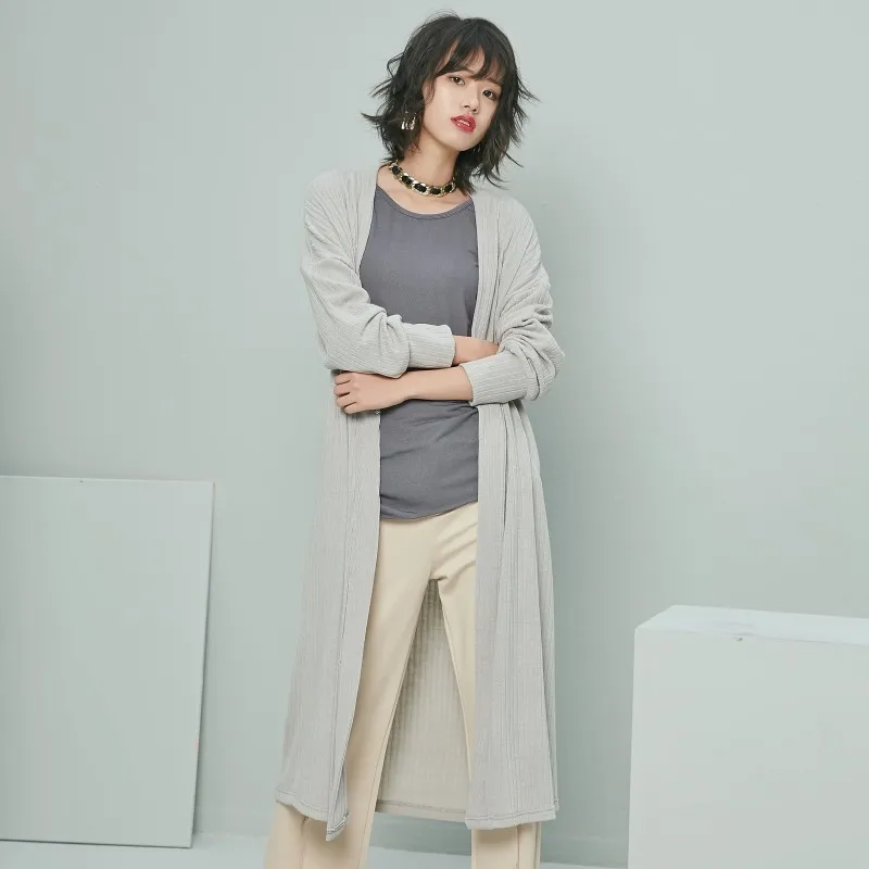 /Новые женские свитера/высококачественная одежда/весенние кардиганы feminino/длинный рукав с открытым швом/вязаное пальто/ks022 - Цвет: Серый