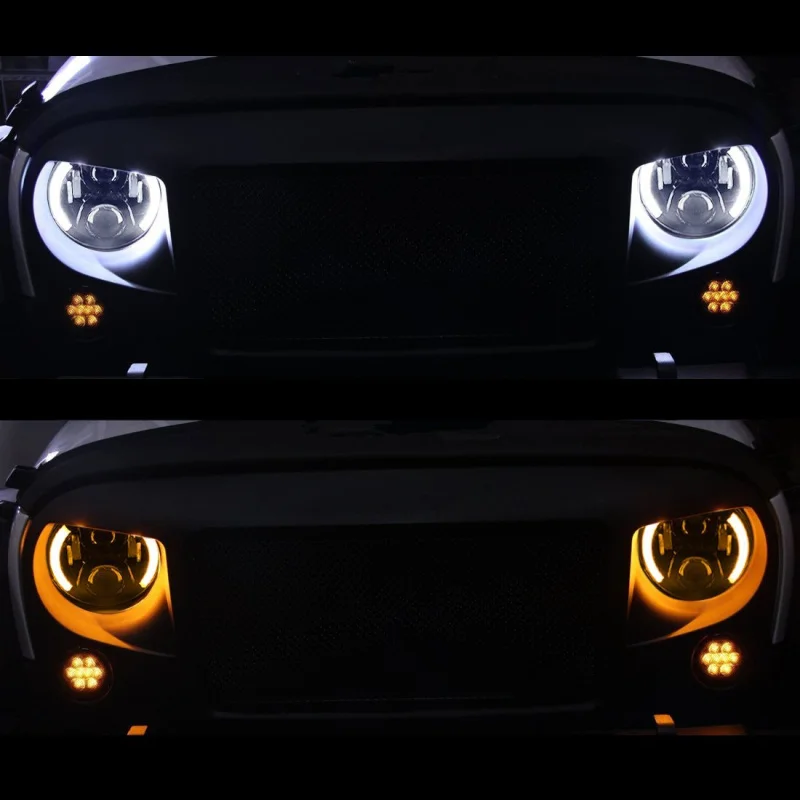 Для Jeep Wrangler JK Lada Niva 4x4 7 дюймов светодиодные H4 фары лампа с DRL Halo Кольцо Янтарный