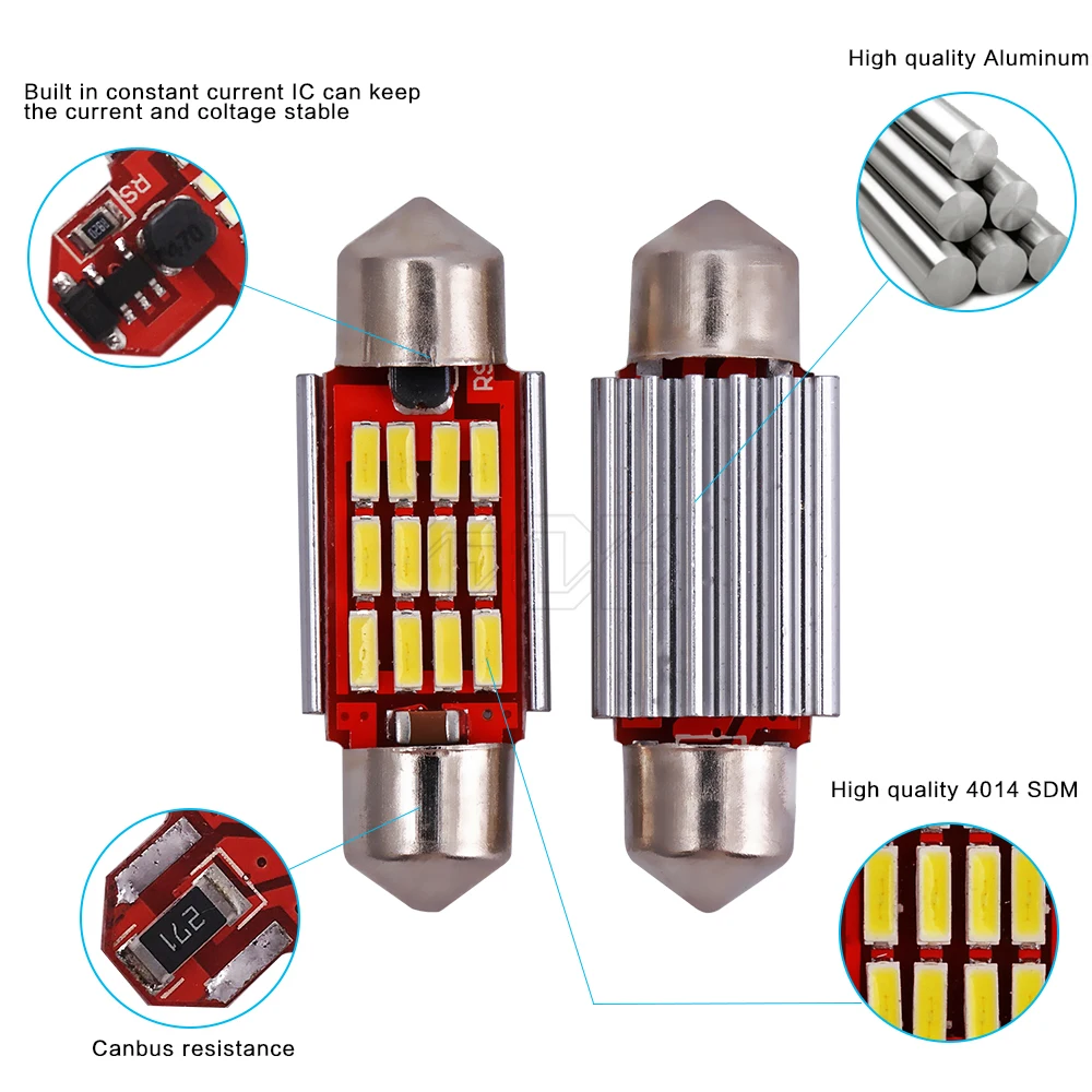 50 шт. светодиодный купол с фестонами 4014smd 12 Светодиодный нет полярности Canbus c5w светодиодный 36 мм 39 мм 42 мм фестон светодиодный светильник для Европейская номерная табличка свет