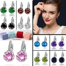 Упаковка подарочной коробки, 9 цветов, белые, розовые, серебристые, фиолетовые, цветные циркониевые серьги для женщин, Кристальные серьги-гвоздики, модные свадебные ювелирные изделия