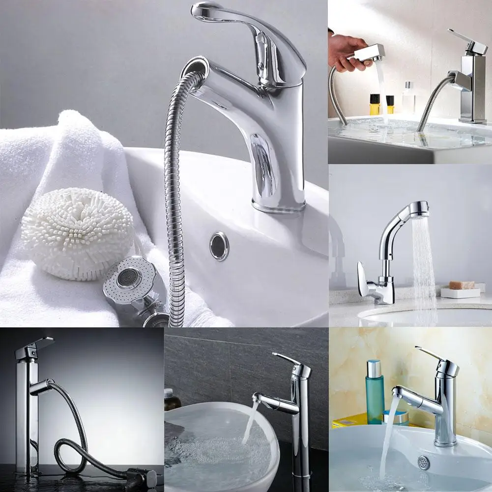  New Adjustable Kitchen Bathroom Wash Basin Faucet Retractable Handheld Spring Tap - 32963424115