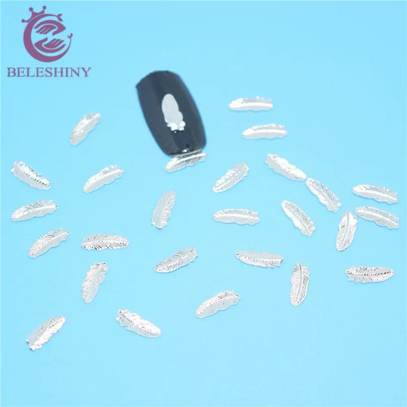 

500psc Mixed Alloy Glitter 3D feather Nail Art Jewelry Decorations Charms Manicure Charms 3D Nail Art Decorations MD098