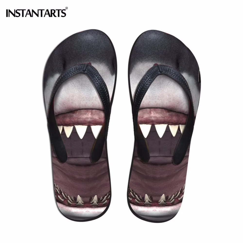 

INSTANTARTS Cool 3D Shark Flip Flops Men's Summer Rubber Flipflop Non-Slip Men Beach Water Shoes Fashion Animal Printed Sandals
