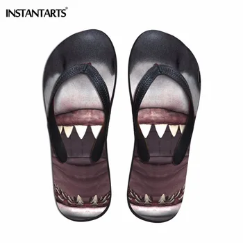 

INSTANTARTS Cool 3D Shark Flip Flops Men's Summer Rubber Flipflop Non-Slip Men Beach Water Shoes Fashion Animal Printed Sandals
