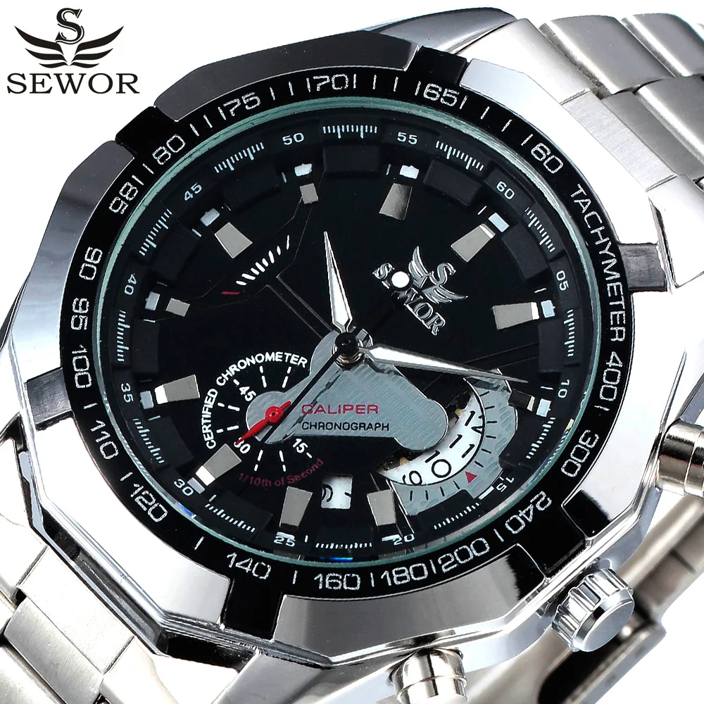 Prix pour 2017 SEWOR Noir Marque De Luxe Automatique Mécanique Montre En Acier Inoxydable Hommes Militaire de Sport Horloge Mâle Montres Pour Hommes Prix pour 2017 SEWOR Noir Marque De Luxe Automatique Mécanique Montre En Acier Inoxydable Hommes Militaire de Sport Horloge Mâle Montres Pour Hommes