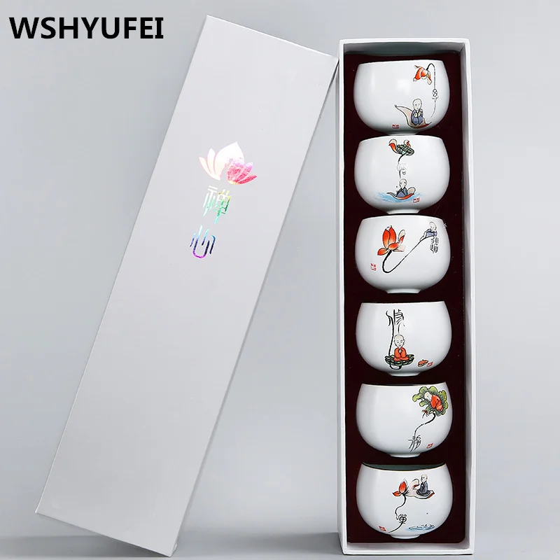 

WSHYUEI 6pcs high quality box packaging cups Kung Fu tea sets Jingdezhen Ming porcelain gift friends tea cup Handmade