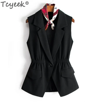 

Tcyeek 2020 Newest Fashion Autumn Women's Sleeveless Vests Female Casual Black Waistcoat Office Ladies Outerwear Coats LWL574