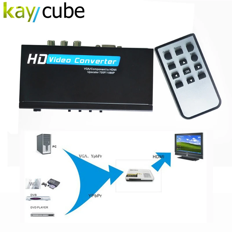 

VGA / Component YPbPr to HDMI Upscaler HD video Converter Adapter 720p/1080p VGA to HDM Adapter for Game Player laptop Remote