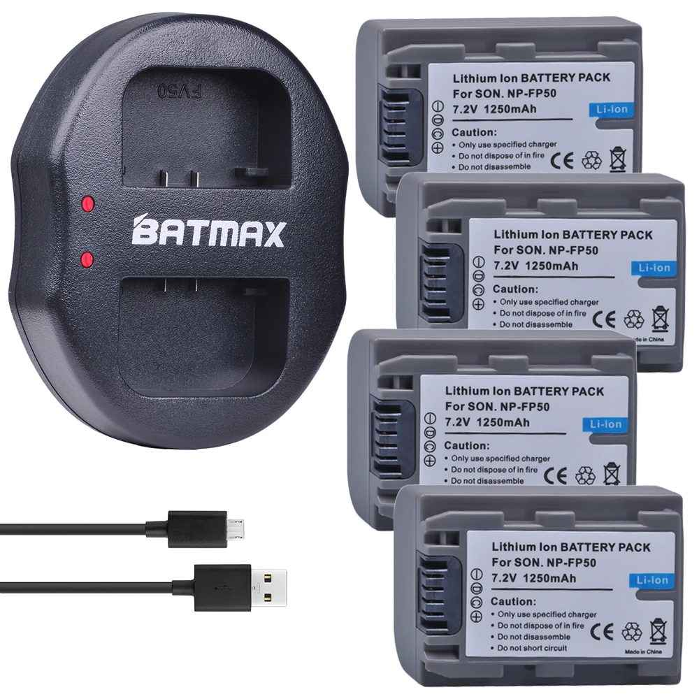 Batmax 1250 мА/ч, NP-FP50 NPFP50 Батарея akku+ USB Dual Зарядное устройство для sony NP-FH30 NP-FH40 NP-FH50 NP-FH60 NP-FH70 NP-FH90 NP-FP30 - Цвет: 4B with charger